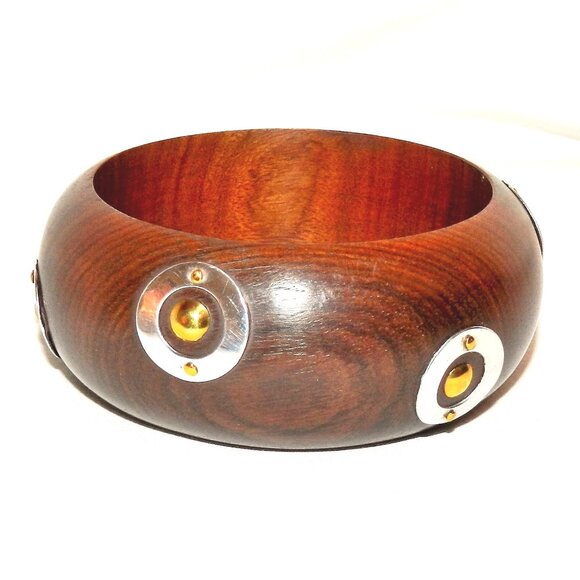 New Wood Bangle 33mm with Aluminum & Brass Embellishments 2.5" Inside BR490 - Picture 1 of 1